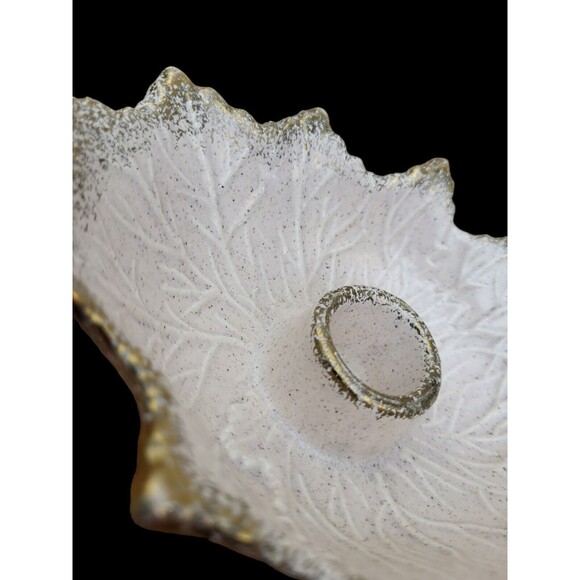 Vintage MCM California Pottery Candle Holder Textured Leaf Pink Gold Trim #117 - Picture 4 of 4